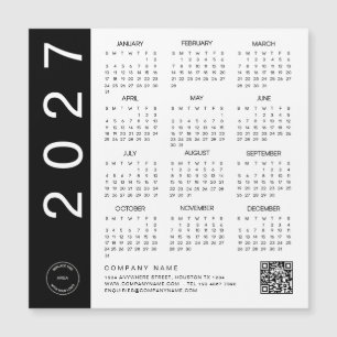 2027 Kalender Schwarzer Text QR-Code Firmenlogo Magnetkarte