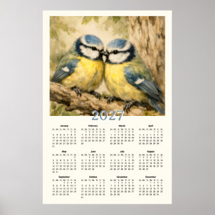 2027 Kalender - Süße Blaue Vögel Illustration Poster