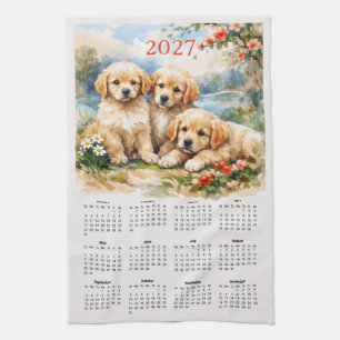 2027 Kalender - Süße Golden Retriever Welpen Geschirrtuch