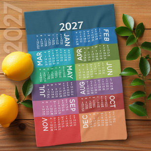 2027 Kalender - Volles Jahr - funky farbige Monate Geschirrtuch
