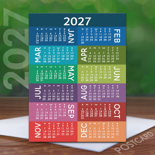 2027 Kalender Volljahr mit funky farbenfrohen Mona Postkarte