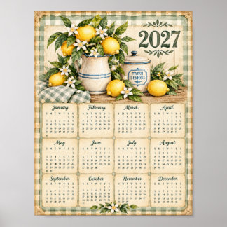 2027 Kalender Wandposter (Gingham/Zitrone) Poster
