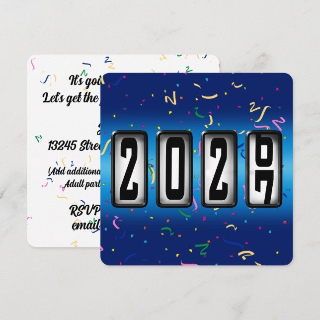2027 Kilometerstand Neujahrsparty Einladung (Vorne/Hinten)