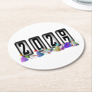 2027 Kilometerstand Neujahrsparty Runder Pappuntersetzer