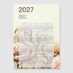 2027 Lebendige Flamingo-Herde Tropischer Kalenderk Magnetkarte