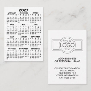 2027 Minimalistischer Einfacher Mini-Kalender mit Visitenkarte