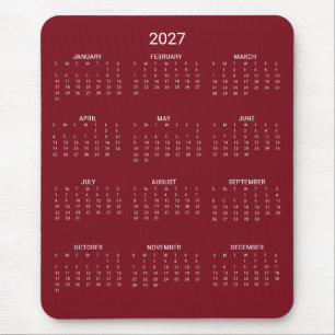 2027 Moderner Minimalistischer Burgunder Roter Kal Mousepad
