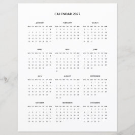2027 Moderner Minimalistischer Druckkalender in Sc