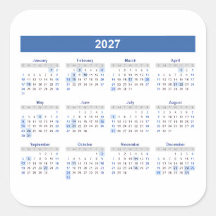 2027 Monatskalender Blaue Version Quadratischer Aufkleber