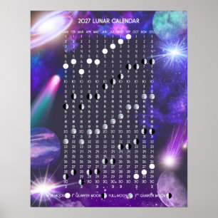 2027 Mondkalender in farbenfrohen Galaxien Poster