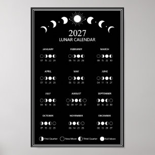 2027 Mondphasen-Minimalistischer-Mondphasen-Kalend Poster