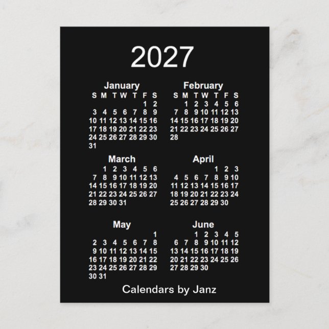 2027 Neon White 6 Month Mini Kalender von Janz Postkarte (Vorderseite)