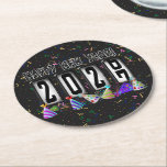 2027 Odometer New Years Party Runder Pappuntersetzer<br><div class="desc">* HAPPY NEW YEAR 2027! * Fun party hats and confetti to celebrate the New Year. * Dimensions: 4" x 4" * Sold as sets of 6 * Tough, durable, and absorbent – perfect for New Years parties * Several shapes to choose from. * You can personalize by changing the...</div>