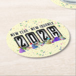 2027 Odometer New Years Party Runder Pappuntersetzer<br><div class="desc">* HAPPY NEW YEAR 2027! * Fun party hats and confetti to celebrate the New Year. * Dimensions: 4" x 4" * Sold as sets of 6 * Tough, durable, and absorbent – perfect for New Years parties * Several shapes to choose from. * You can personalize by changing the...</div>