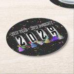 2027 Odometer New Years Party Runder Pappuntersetzer<br><div class="desc">* HAPPY NEW YEAR 2027! * Fun party hats and confetti to celebrate the New Year. * Dimensions: 4" x 4" * Sold as sets of 6 * Tough, durable, and absorbent – perfect for New Years parties * Several shapes to choose from. * You can personalize by changing the...</div>