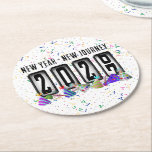 2027 Odometer New Years Party Runder Pappuntersetzer<br><div class="desc">* HAPPY NEW YEAR 2027! * Fun party hats and confetti to celebrate the New Year. * Dimensions: 4" x 4" * Sold as sets of 6 * Tough, durable, and absorbent – perfect for New Years parties * Several shapes to choose from. * You can personalize by changing the...</div>