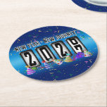 2027 Odometer New Years Party Runder Pappuntersetzer<br><div class="desc">* HAPPY NEW YEAR 2027! * Fun party hats and confetti to celebrate the New Year. * Dimensions: 4" x 4" * Sold as sets of 6 * Tough, durable, and absorbent – perfect for New Years parties * Several shapes to choose from. * You can personalize by changing the...</div>