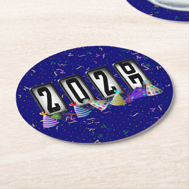 2027 Odometer Silvesterparty Runder Pappuntersetzer (Angewinkelt)