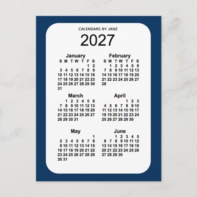 2027 Police Box Blue 6 Month Mini Kalender von Jan Postkarte (Vorderseite)