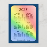 2027 Rainbow Blue 6 Month Mini Calendar by Janz