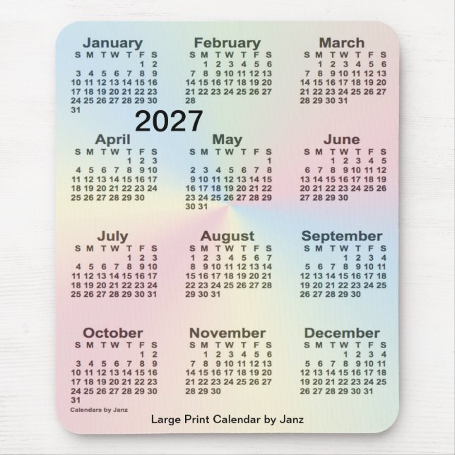 2027 Rainbow Cloud Large Print Calendar by Janz Mousepad (Vorne)