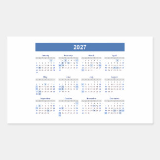 2027 Rechteckiger Monats Kalender Aufkleber