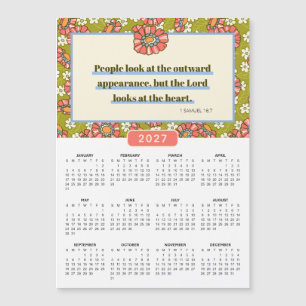 2027 Retro-Blumenkalender 1 Samuel 16:7 Magnetkarte