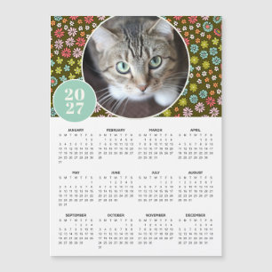 2027 Retro-Blumenmuster-Foto-Magnetkalender Magnetkarte