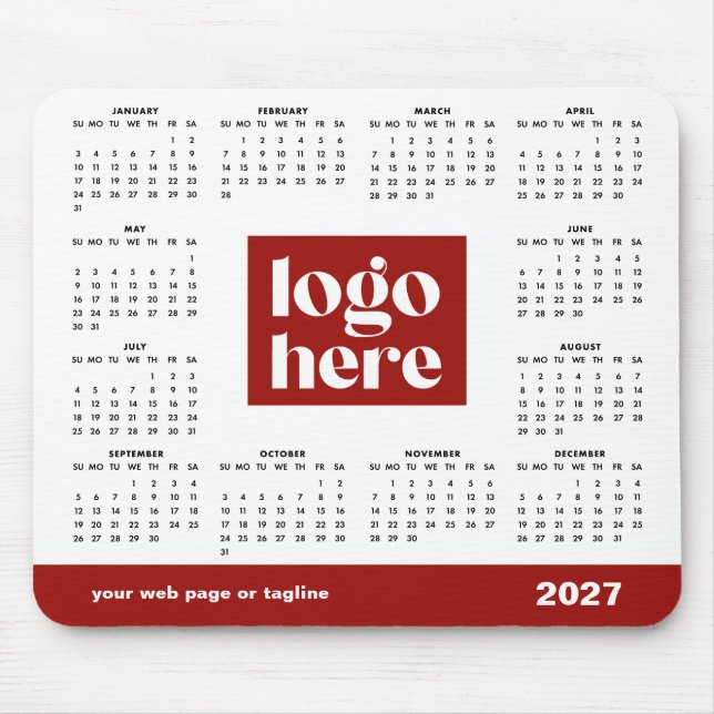 2027 Rotes Geschäft-Logo-Kalender Mousepad (Vorne)