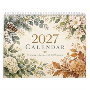 2027 Saisonale Botanische Wasserfarben-Wandkalende Kalender