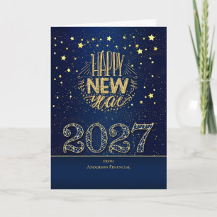 2027 Silvester Blau und Gold mit Namen Feiertagskarte