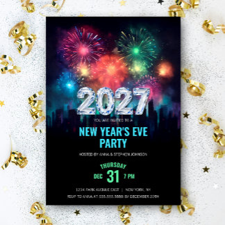 2027 Silvesterparty Elegante Feuerwerke Einladung