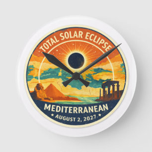 2027 Sonnenfinsternis über dem Mittelmeer Runde Wanduhr
