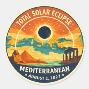 2027 Sonnenfinsternis über dem Mittelmeer Runder Aufkleber