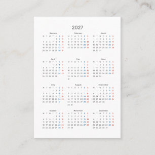 2027 Sonntag-Kalender Danke für den Kauf Visitenkarte