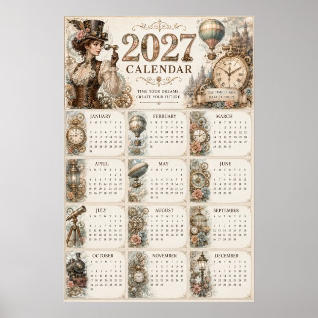 2027 Steampunk-Wandkalenderposter  Poster (Vorne)