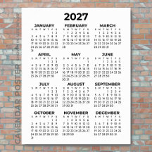 2027 Wandkalender Einfach Basic Schwarz und Weiß