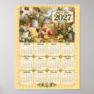 2027-Wandkalender - Farmhouse-Hühner Poster
