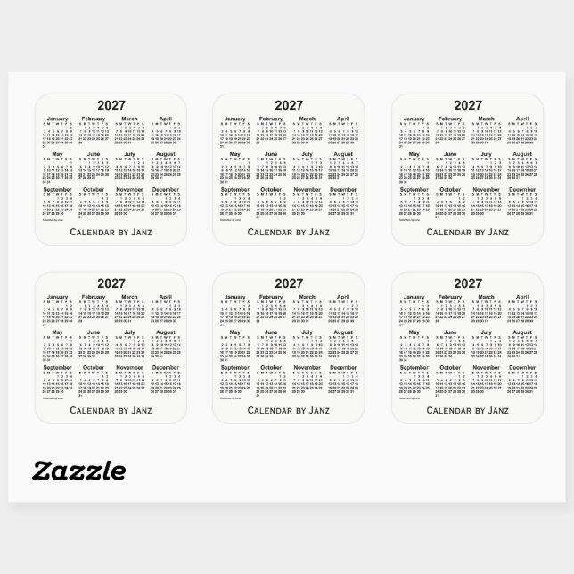 2027 Weißkalender von Janz Square Sticker (Blatt)