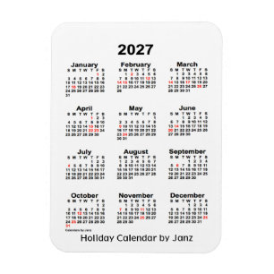 2027 White Holiday Calendar von Janz Magnet