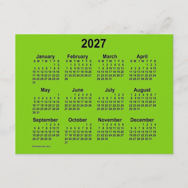 2027 Yellow Green Mini Calendar von Janz Postkarte (Vorderseite)