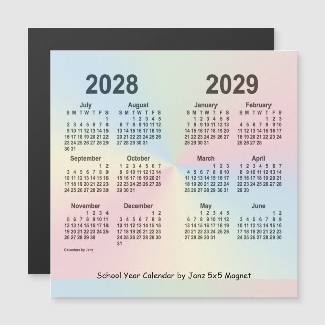 2028-2029 Rainbow School Year Calendar by Janz Magnetkarte (Vorne/Hinten)