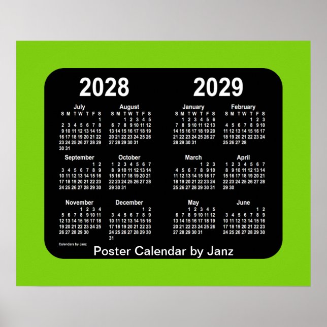 2028-2029 Yellowgreen Neon School Calendar by Janz Poster (Vorne)