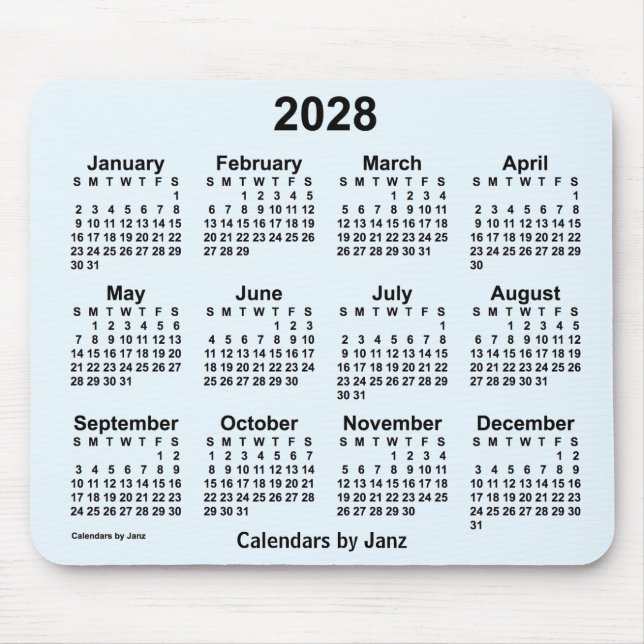 2028 Alice Blue Calendar by Janz Mouse Pad Mousepad (Vorne)