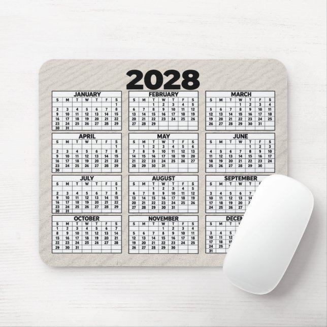 2028 Kalender mit Strand Sand Hintergrund Mousepad (Mit Mouse)