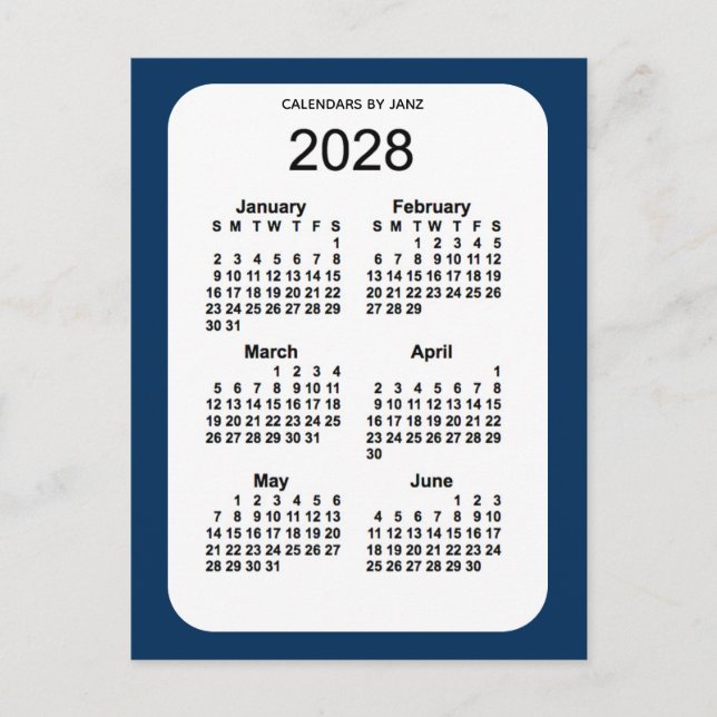 2028 Police Box Blue 6 Month Mini Kalender von Jan Postkarte (Vorderseite)