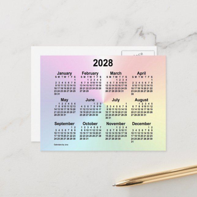 2028 Rainbow Cloud Mini Calendar von Janz Postkarte (Vorderseite/Rückseite Beispiel)