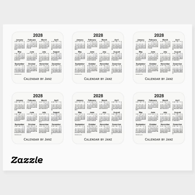 2028 Weißkalender von Janz Square Sticker (Blatt)