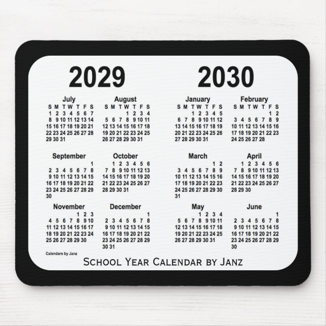 2029-2030 Schwarz-Weiß-Schulkalender von Janz Mousepad (Vorne)