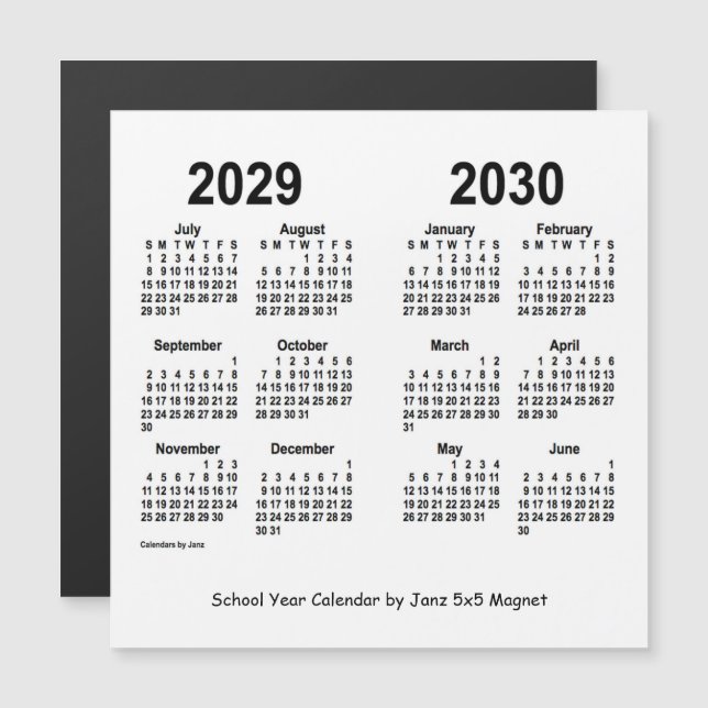 2029-2030 Weißes Schuljahr - Kalender von Janz Magnetkarte (Vorne/Hinten)